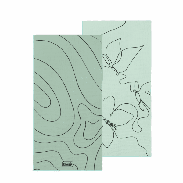 Whispering wings beach towel – white background, both full sides of towel showing