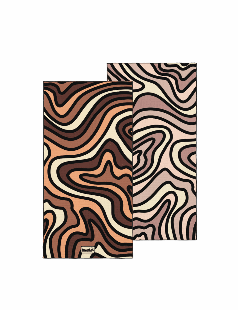 Latte lounge beach towel – white background, both full sides of towel showing