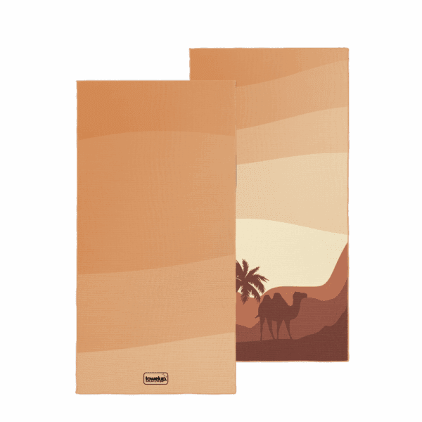 Sahara sunset beach towel – white background, both full sides of towel showing