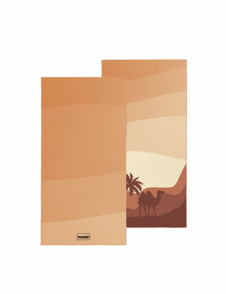Sahara sunset beach towel – white background, both full sides of towel showing