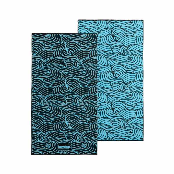 Swell sky eco gym towel Australia – white background, both full sides of towel showing