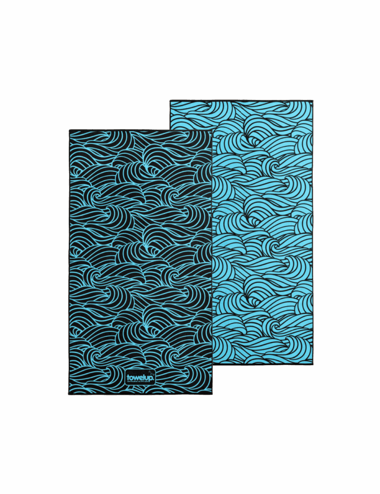 Swell sky eco gym towel Australia – white background, both full sides of towel showing