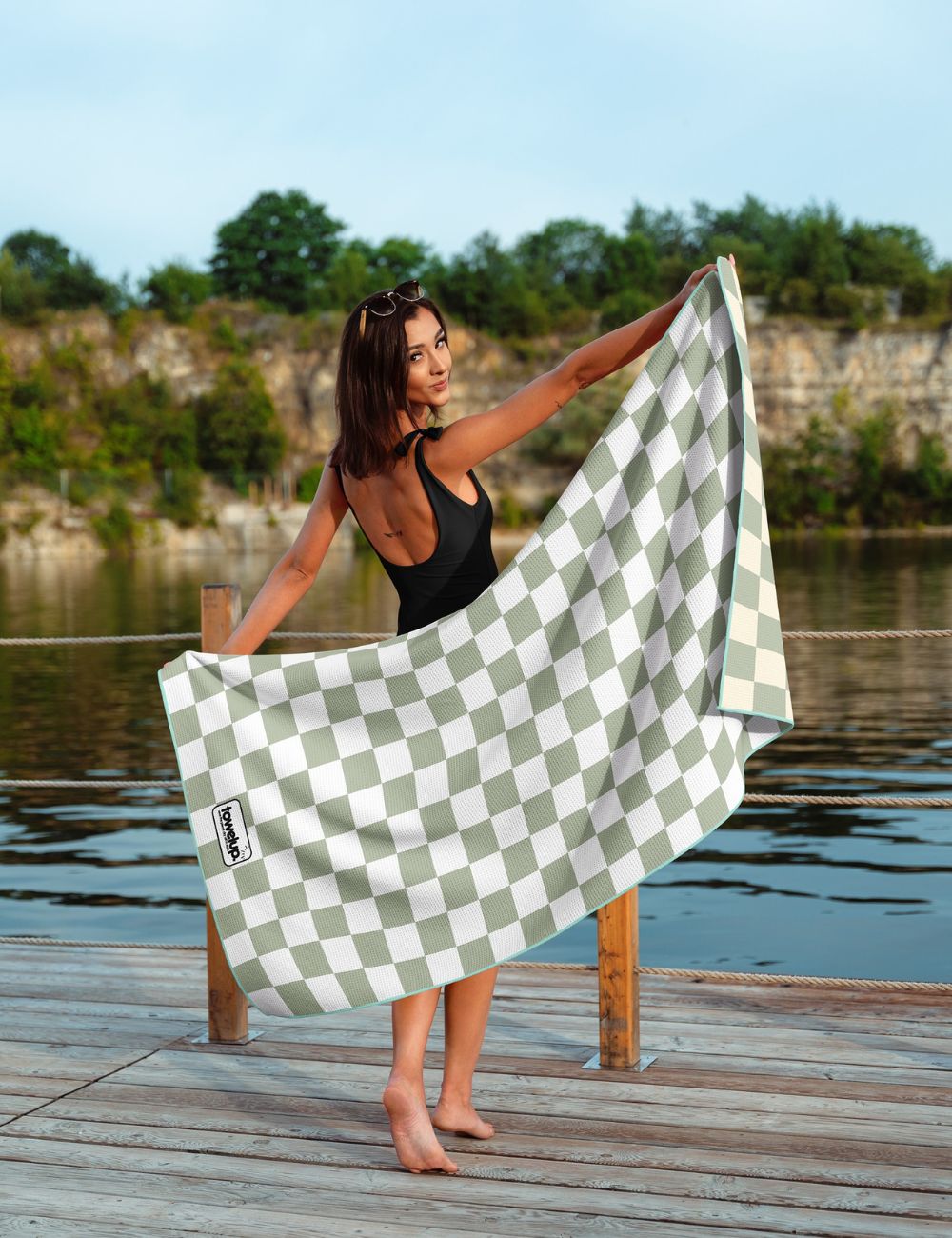 26 Beach towel being showcased by model