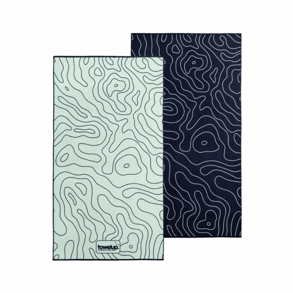 Midnight Topo eco gym towel Australia – white background, both full sides of towel showing
